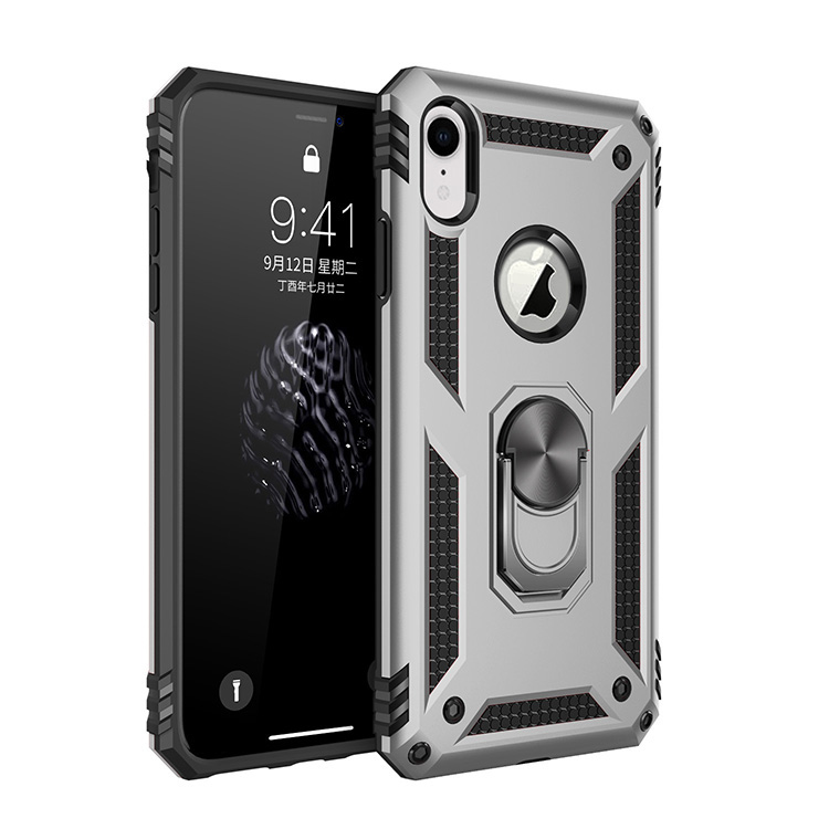 iPhone Xr Tech Armor RING Grip Case with Metal Plate (Silver)
